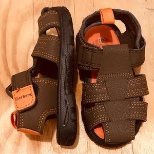 Gerber Dark Brown Kids Sandals with Orange Accents